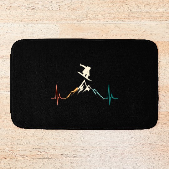 Snowboarding Heartbeat Snowboarder Bath Mats