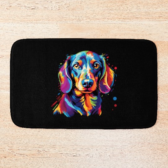 Watercolor Colorful Dachshund Bath Mats