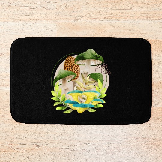 Green and Brown Mushrooms Bath Mats