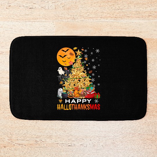 HAPPY HALLOTHANKSMAS CHRISTMAS THANKGIVING Bath Mats