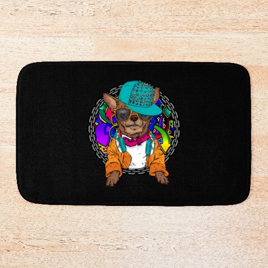 Street Dog Chihuahua Graffiti With Chain Dog Bath Mats