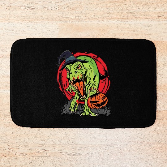 Trick Or Treating Dinosaur With Jack O Lantern Bath Mats