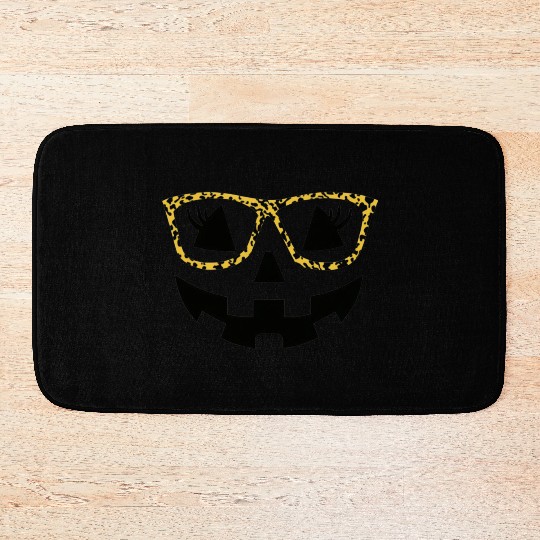 Jack O Lantern Cute Face Pumpkin with Leopard Prin Bath Mats