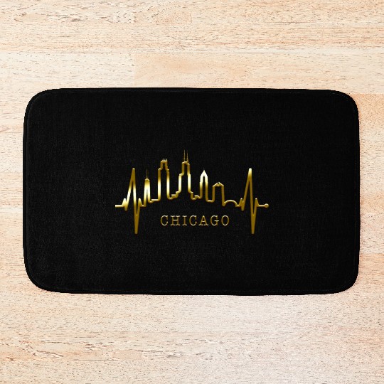 Chicago Skyline Heartbeat USA Heart I Love Chicago Bath Mats