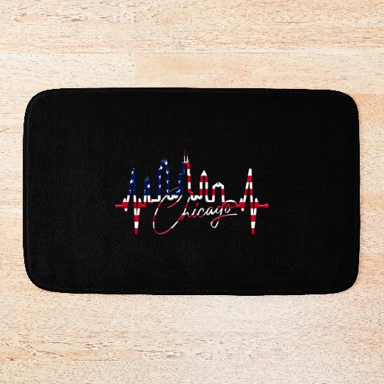 Chicago Skyline Heartbeat USA Heart I Love Chicago Bath Mats