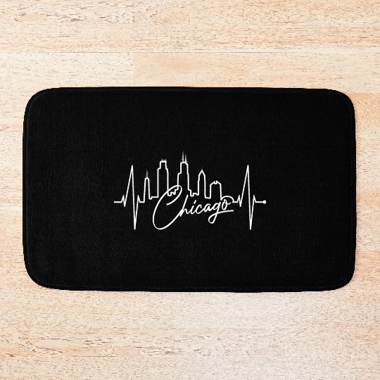 Chicago Skyline Heartbeat USA Heart I Love Chicago Bath Mats
