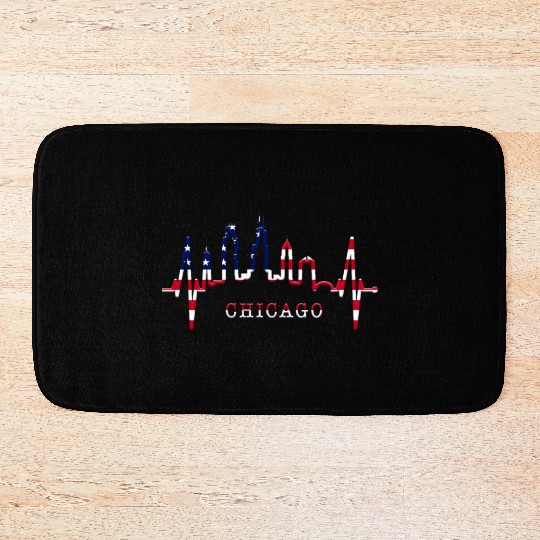 Chicago Skyline Heartbeat USA Heart I Love Chicago Bath Mats