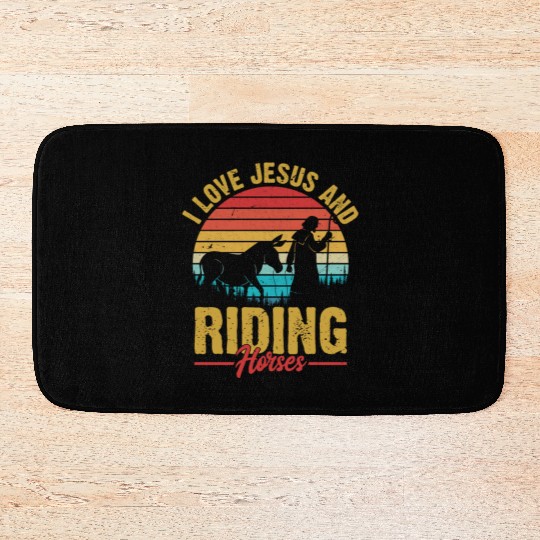 I Love Jesus And Riding Horses Riding Woman Horseb Bath Mats