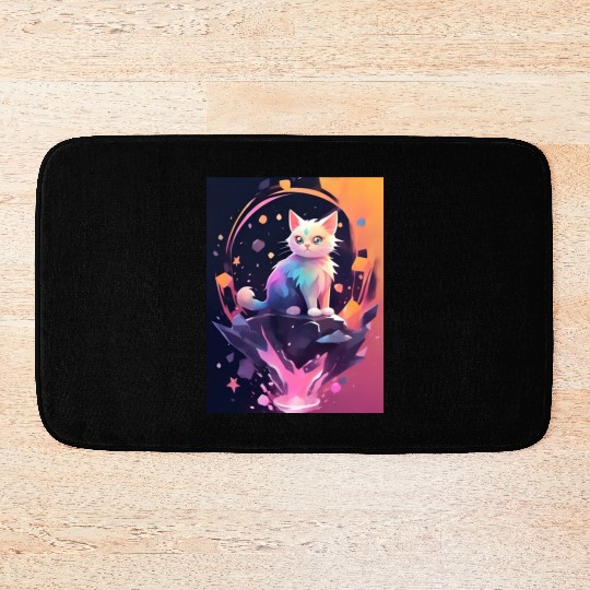 Cute Crystal Fantasy Cat Design Bath Mats
