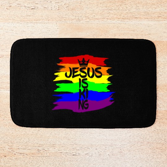 Queer Jesus is King Cross Crown Rainbow Colors Bath Mats