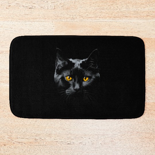 Black Cat Face Yellow Eyes Cat Halloween Costume B Bath Mats