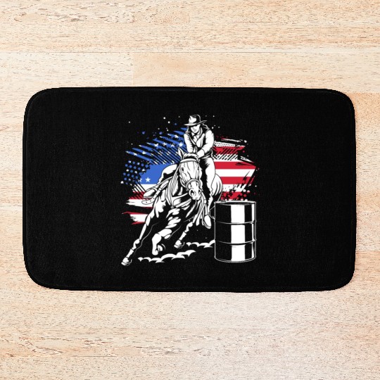 Retro American Flag Cowgirl Horse Barrel Racing Bath Mats