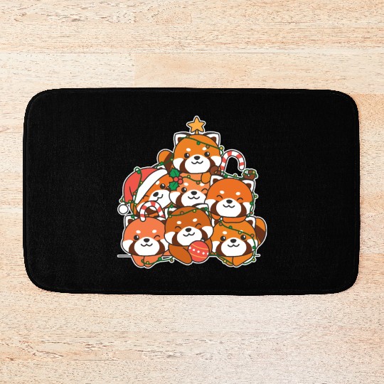 Red Panda Christmas Tree Funny Animal Bath Mats