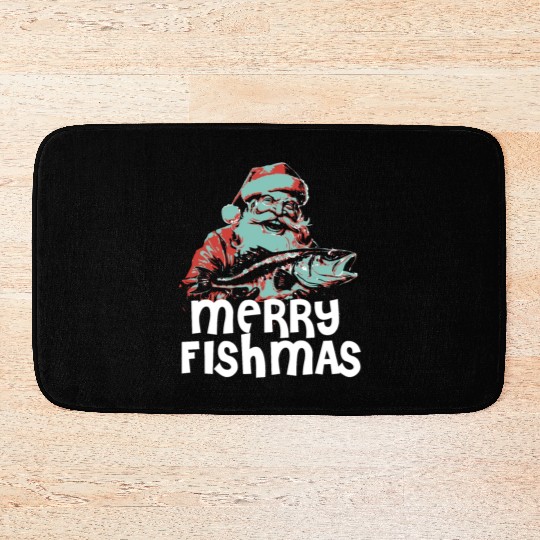 Funny Santa Claus Fishing Merry Fishmas Christmas Bath Mats
