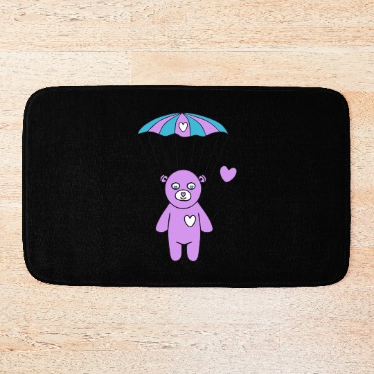 Cheerful Purple Teddy bear with a Heart Balloon Bath Mats