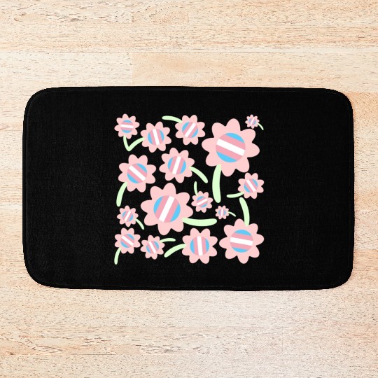 Transgender Pride Flag Flower Pattern Bath Mats