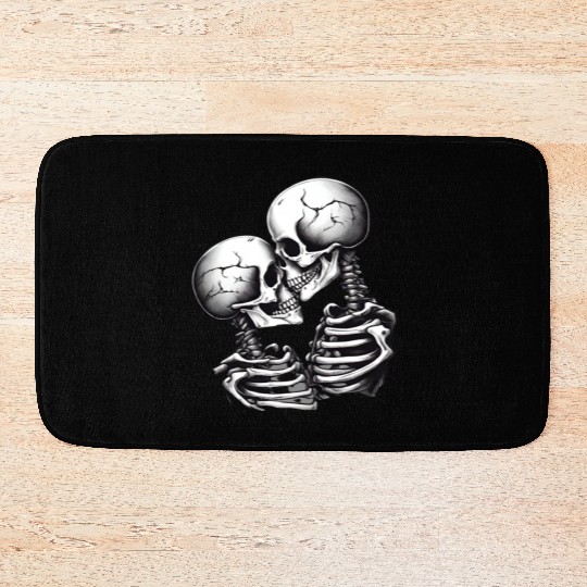 Skeleton Kissing Lovers' Design: Eternal Embrace Bath Mats