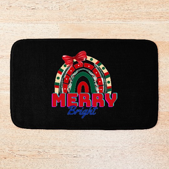 Merry and bright, rainbow art Bath Mats