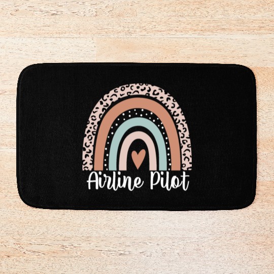 Airline Pilot Rainbow Leopard Funny Airline Pilot Bath Mats