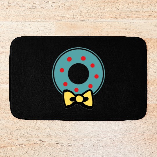 Green and Red Holiday Christmas Wreath Bath Mats