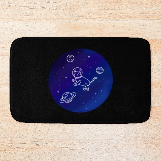 Doodle-Style Hand Drawn Space Cat Bath Mats