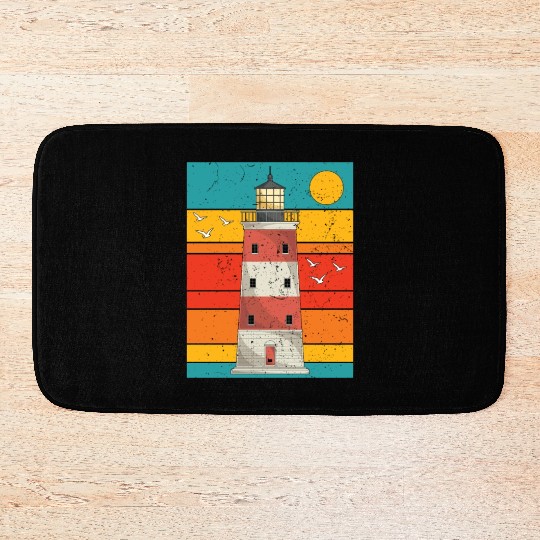 Retro full moon sea gift lighthouse Bath Mats