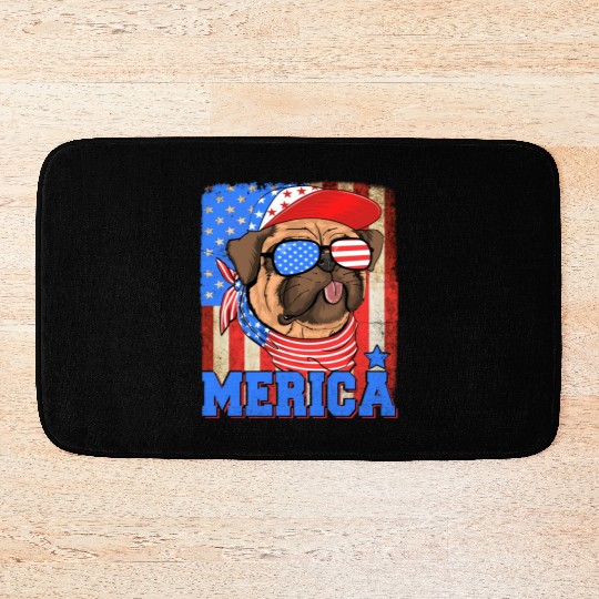Funny Merica Retro Flag Us American Bulldog Bath Mats