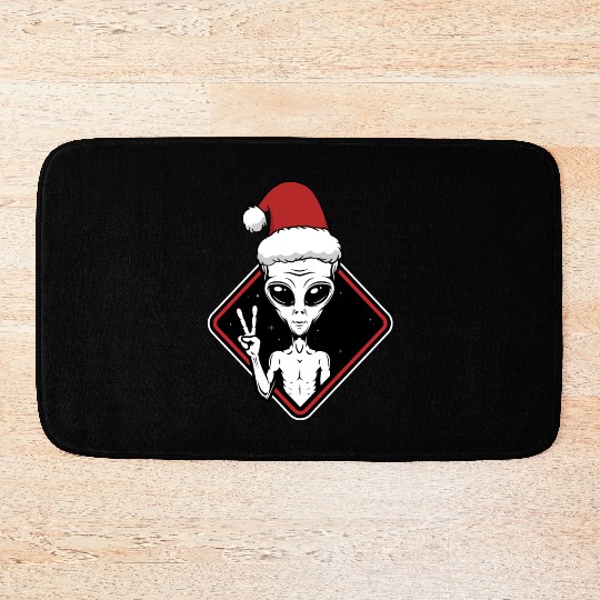 Alien Christmas Peace Bath Mats
