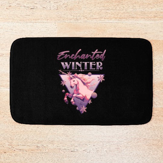 Enchanted Winter 80s Retro Lilac Unicorn Bath Mats
