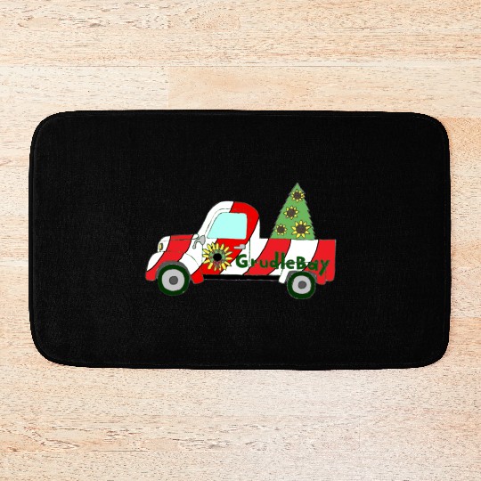 GrudleBay Christmas Candy Cane Truck Bath Mats