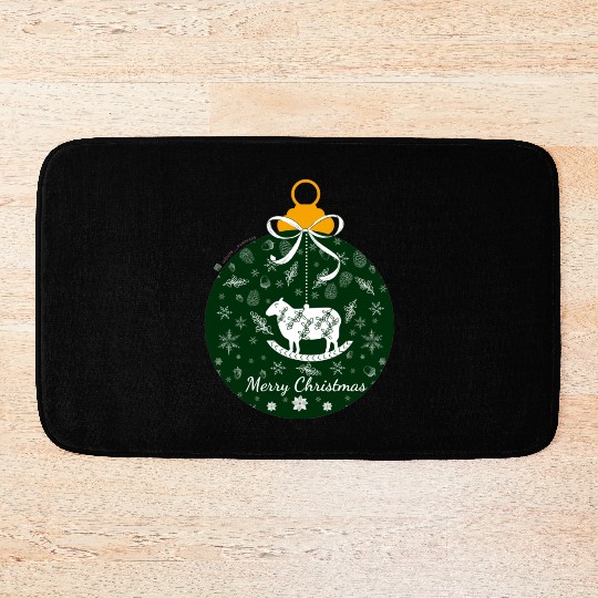 Green Lamb Christmas Ornament Bath Mats