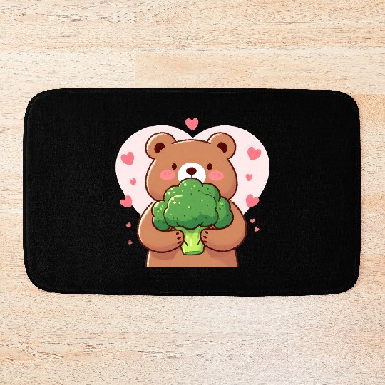 Bear in love hugs huge broccoli Bath Mats