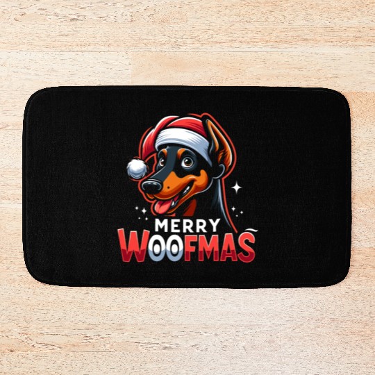 Xmas Dog Merry Woofmas Christmas Doberman Bath Mats