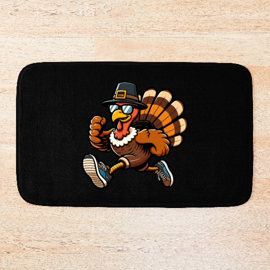 Running Turkey- Turkey Trot Running Thanksgiving Bath Mats