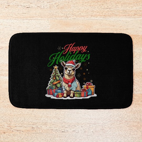 Happy Holidays cute llama Bath Mats