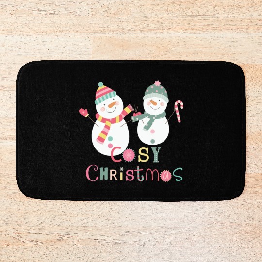 Fun Winter Snowman Colorful Cozy Christmas Bath Mats
