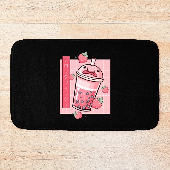 Kawaii Blobfish Japanese Strawberry Boba Bath Mats