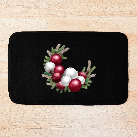Cranberry and White Christmas Greenery Decor Bath Mats