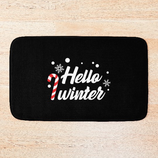Hello Winter Christmas Candy Canes Bath Mats