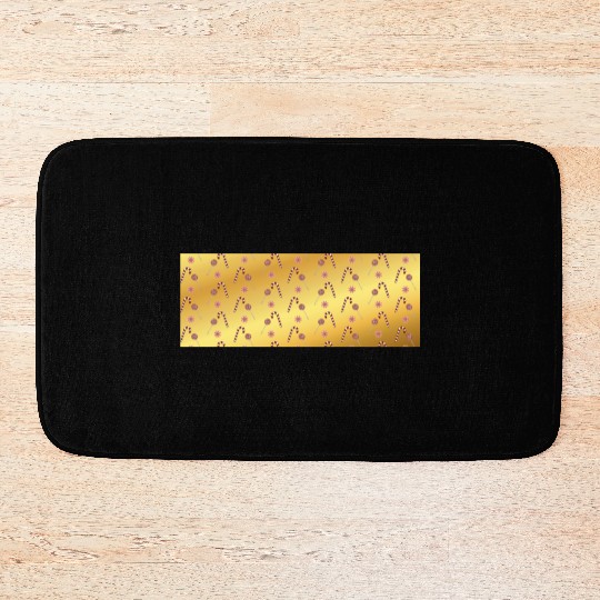 Christmas candy canes on a golden imitation backgr Bath Mats