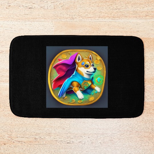 cool colorful cartoon hero coin crypto doge Bath Mats