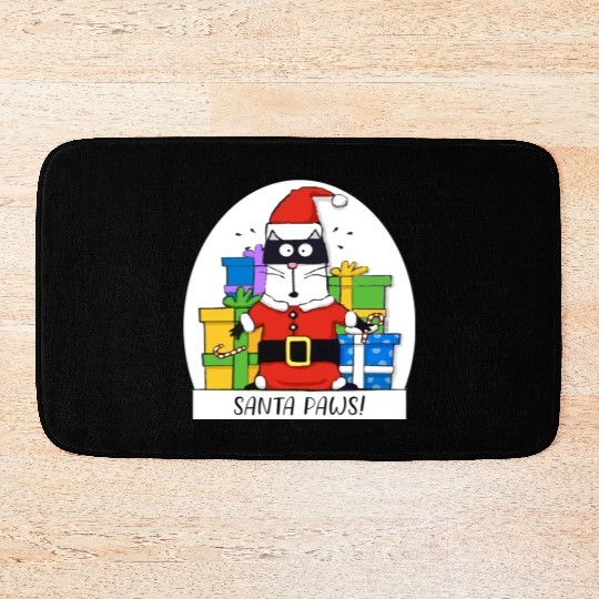 Surprised Cat Christmas Eve and Santa Paws Bath Mats