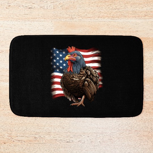 Funny thanksgiving turkey with USA flag Bath Mats