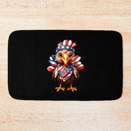 Feathered Patriot: Turkey in Stars & Stripes Bath Mats