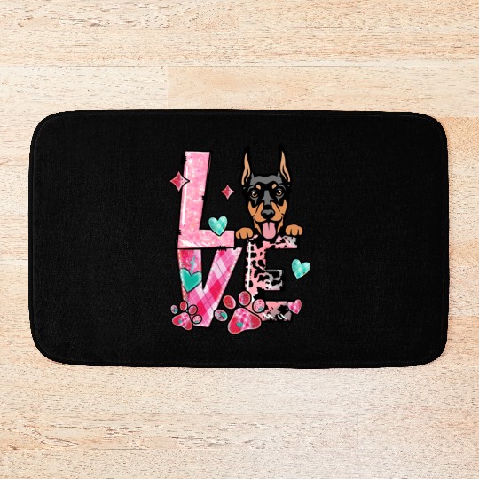 Doberman Dog I Love My Dog Valentines Day Bath Mats