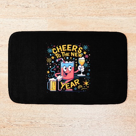 NYE Cheers To The New Year Happy Winter Holiday Bath Mats