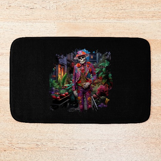 Sustainably sourced day of the dead garden Bath Mats