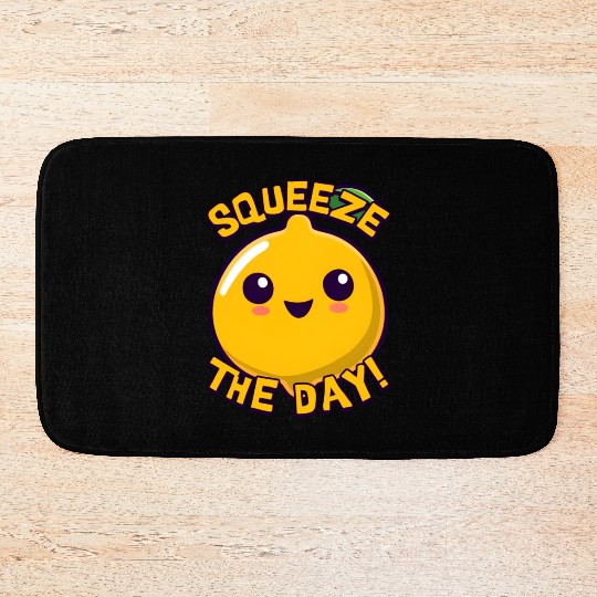 Squeeze The Day! Cute Lemon Cartoon! Bath Mats