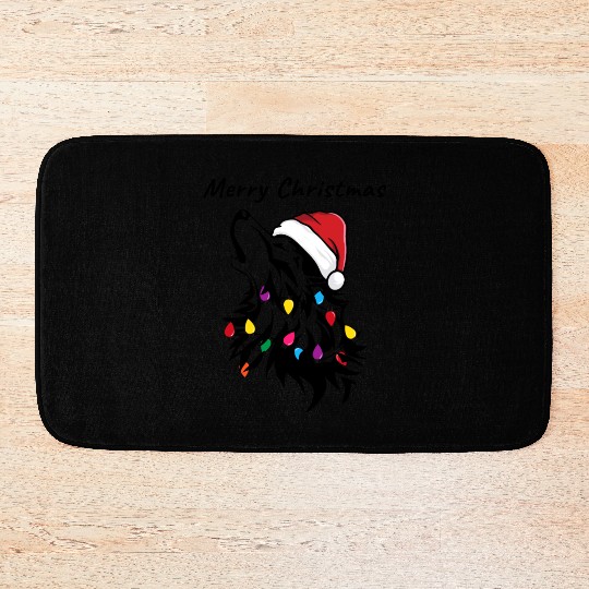 Funny wolf with christmas lights Bath Mats