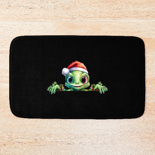 Winter Frog in a Santa Hat Bath Mats